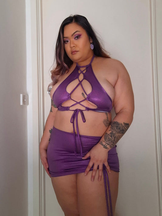 Holo Purple Front Tie Top